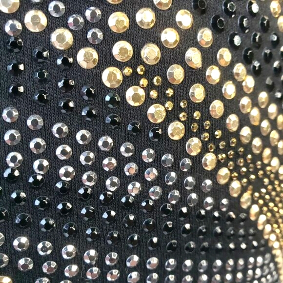 Art Deco Black Silver Gold Beaded Metal Studded FATE Boho Mini Skirt - Picture 10 of 13